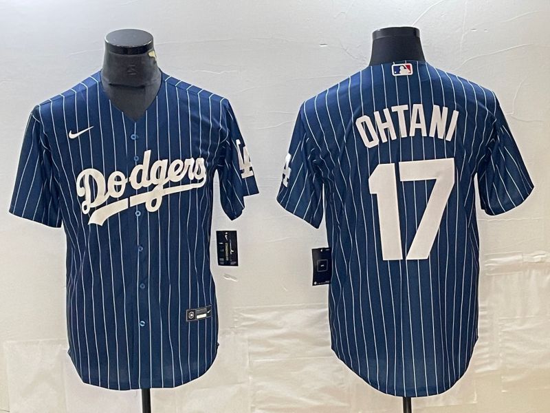 Men Los Angeles Dodgers #17 Ohtani Blue stripe Nike Game MLB Jersey style 11->los angeles dodgers->MLB Jersey